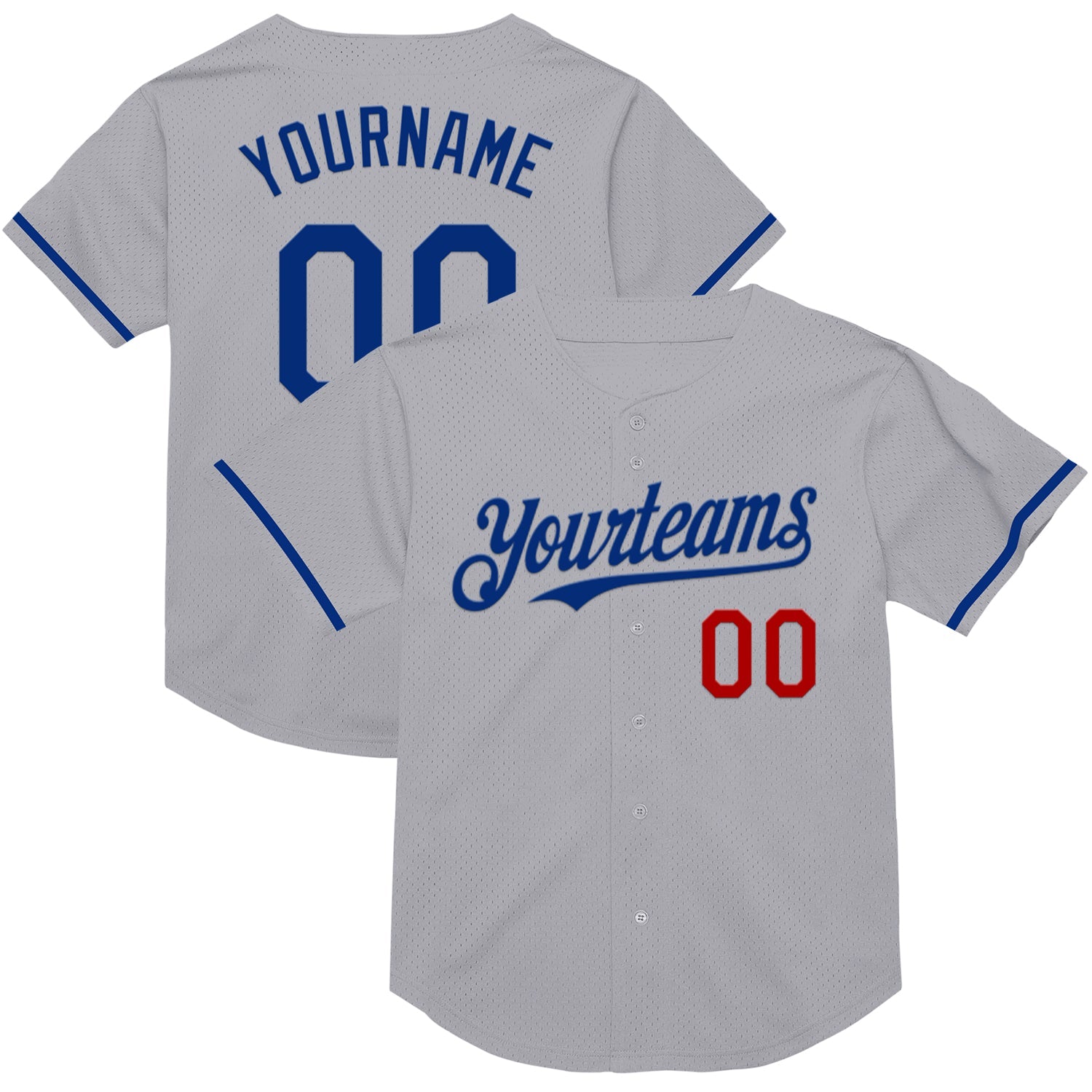 Custom Gray Royal-Red Mesh Authentic Throwback Baseball Jersey - Main View