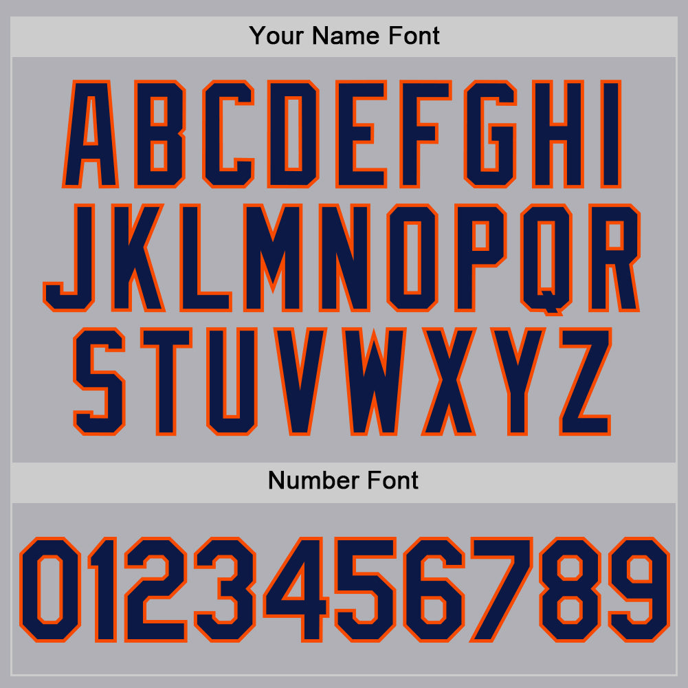 Custom Gray Navy-Orange Mesh Authentic Throwback Baseball Jersey view 5
