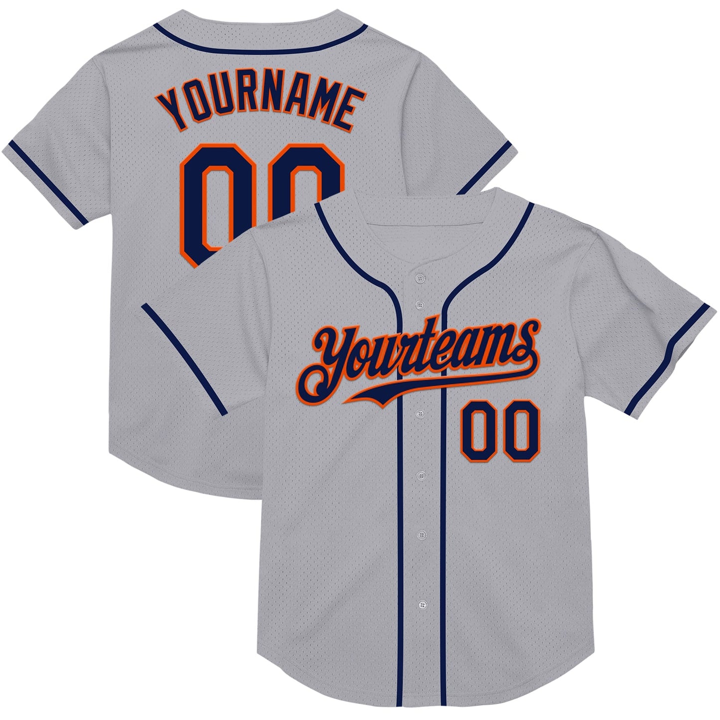 Custom Gray Navy-Orange Mesh Authentic Throwback Baseball Jersey - Main View
