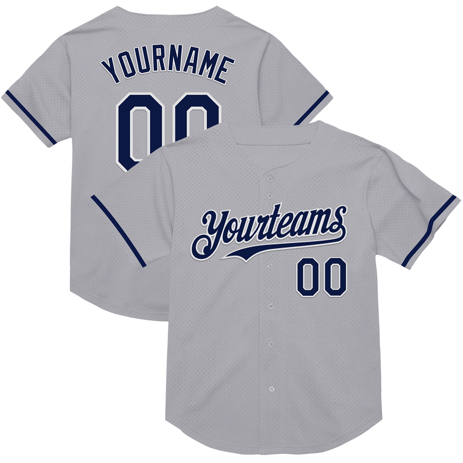Custom Gray Navy-White Mesh Authentic Throwback Baseball Jersey - Main View