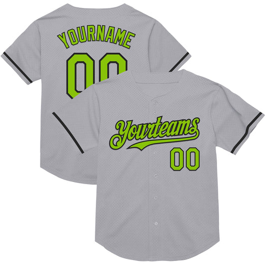 Custom Gray Neon Green-Black Mesh Authentic Throwback Baseball Jersey - Main View