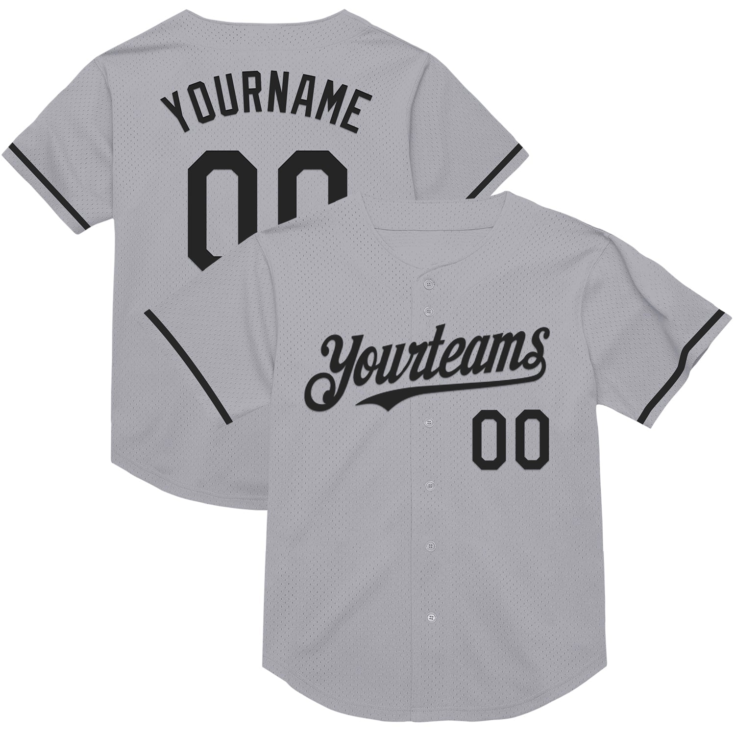 Custom Gray Black Mesh Authentic Throwback Baseball Jersey - Main View