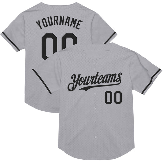 Custom Gray Black Mesh Authentic Throwback Baseball Jersey - Main View