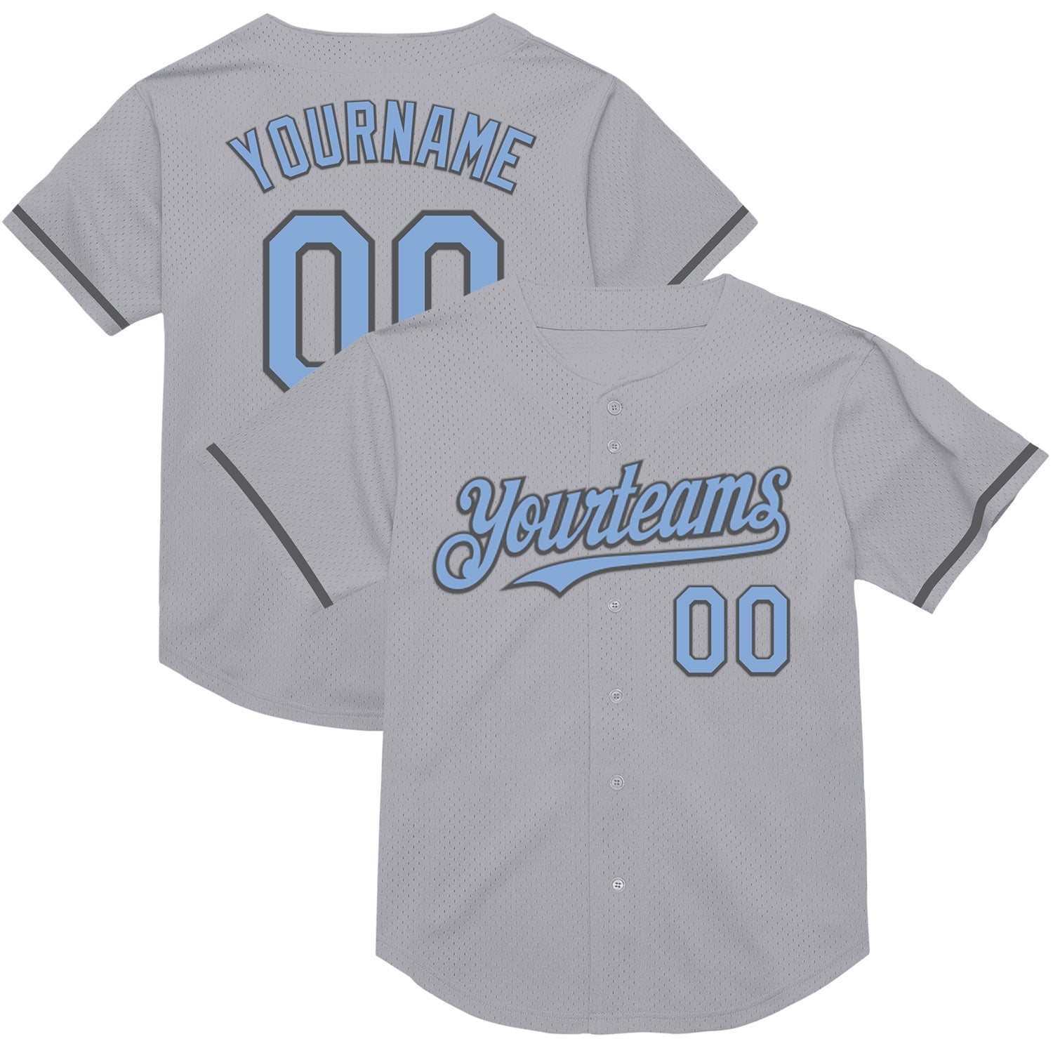 Custom Gray Light Blue-Steel Gray Mesh Authentic Throwback Baseball Jersey - Main View