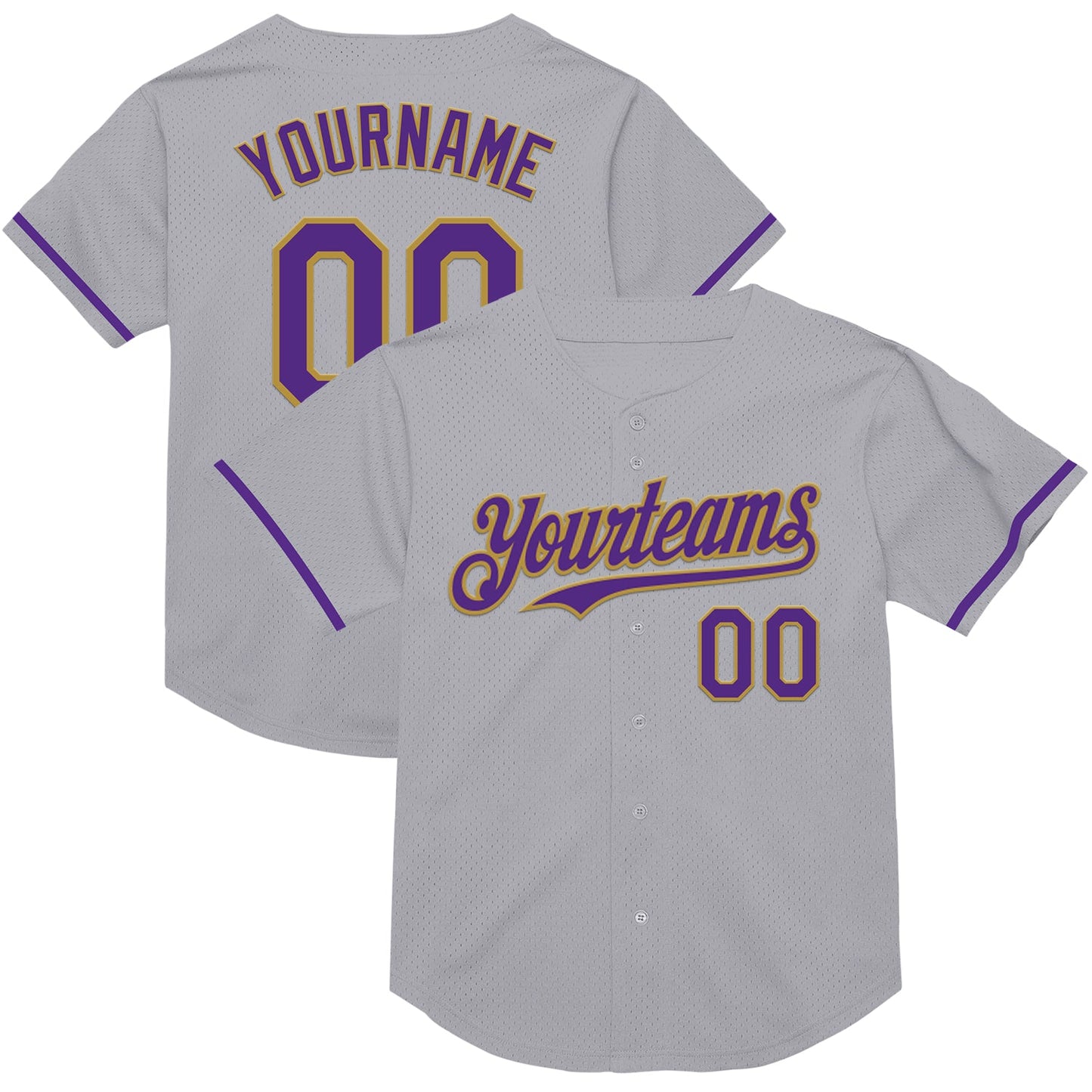 Custom Gray Purple-Old Gold Mesh Authentic Throwback Baseball Jersey - Main View