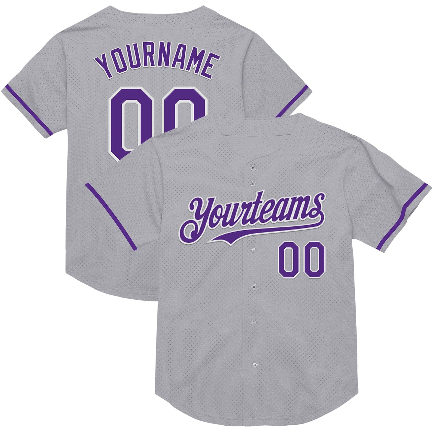 Custom Gray Purple-White Mesh Authentic Throwback Baseball Jersey - Main View