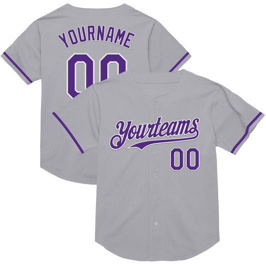 Custom Gray Purple-White Mesh Authentic Throwback Baseball Jersey - Main View
