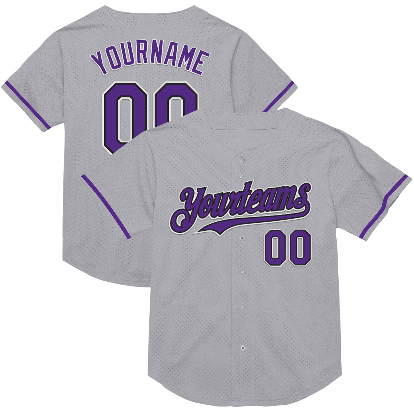 Custom Gray Purple-Black Mesh Authentic Throwback Baseball Jersey - Main View