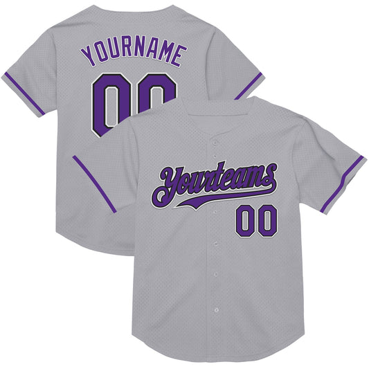Custom Gray Purple-Black Mesh Authentic Throwback Baseball Jersey - Main View