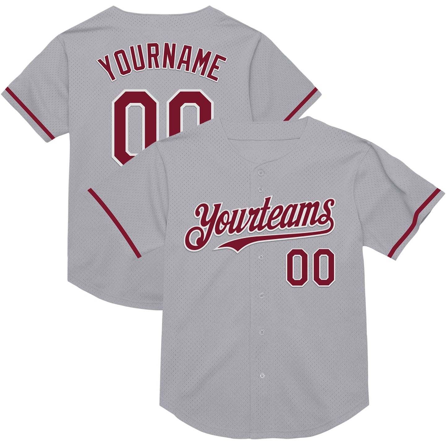 Custom Gray Crimson-White Mesh Authentic Throwback Baseball Jersey - Main View