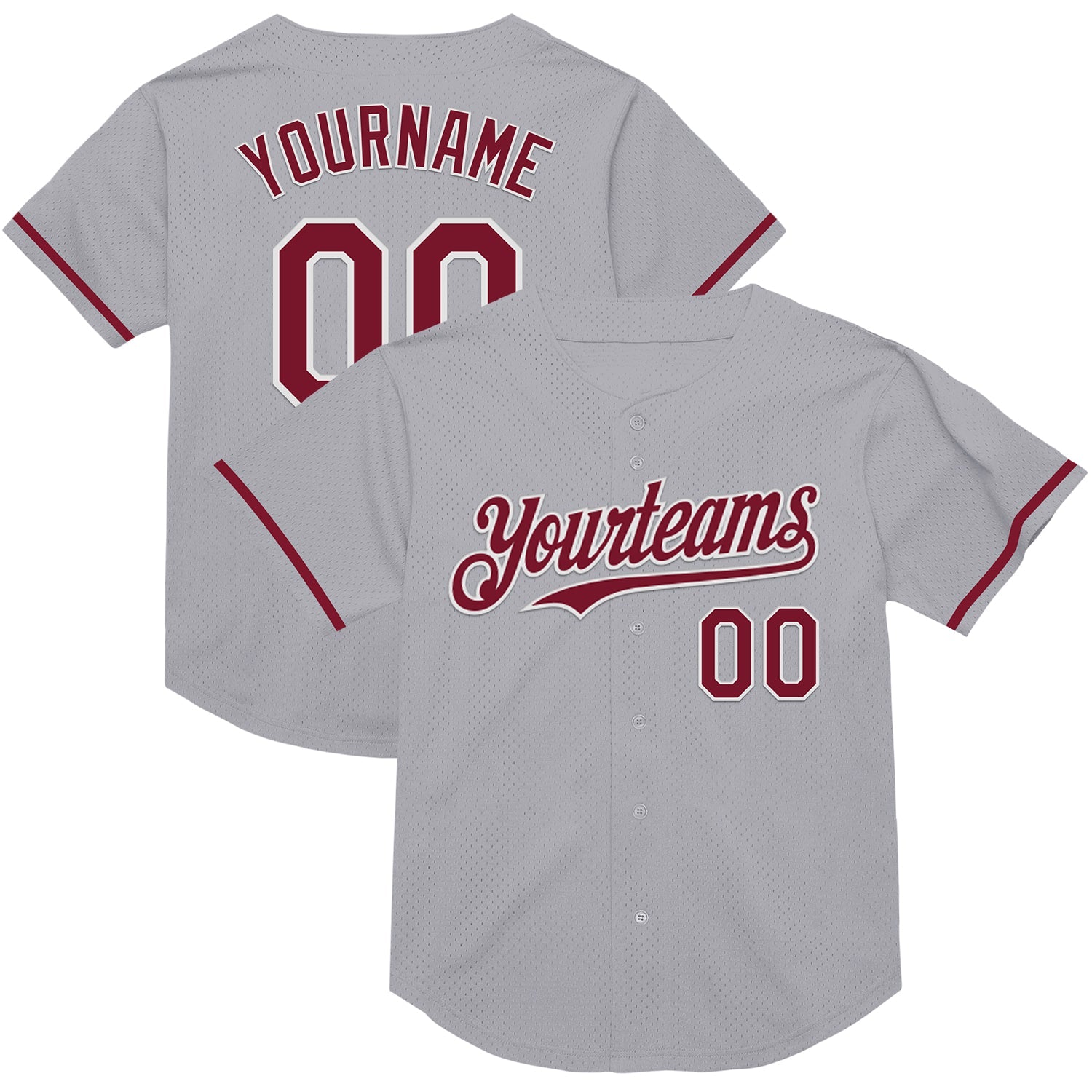 Custom Gray Crimson-White Mesh Authentic Throwback Baseball Jersey - Main View