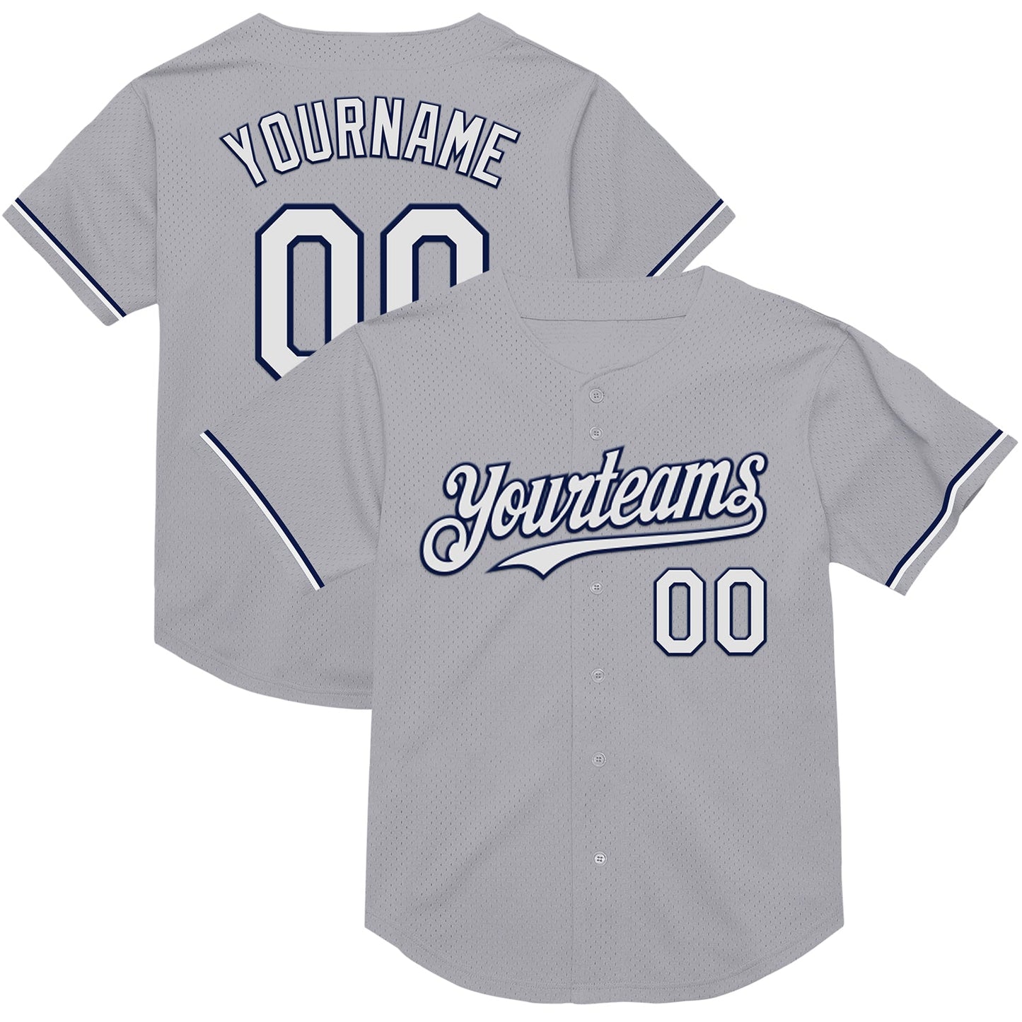 Custom Gray White-Navy Mesh Authentic Throwback Baseball Jersey - Main View