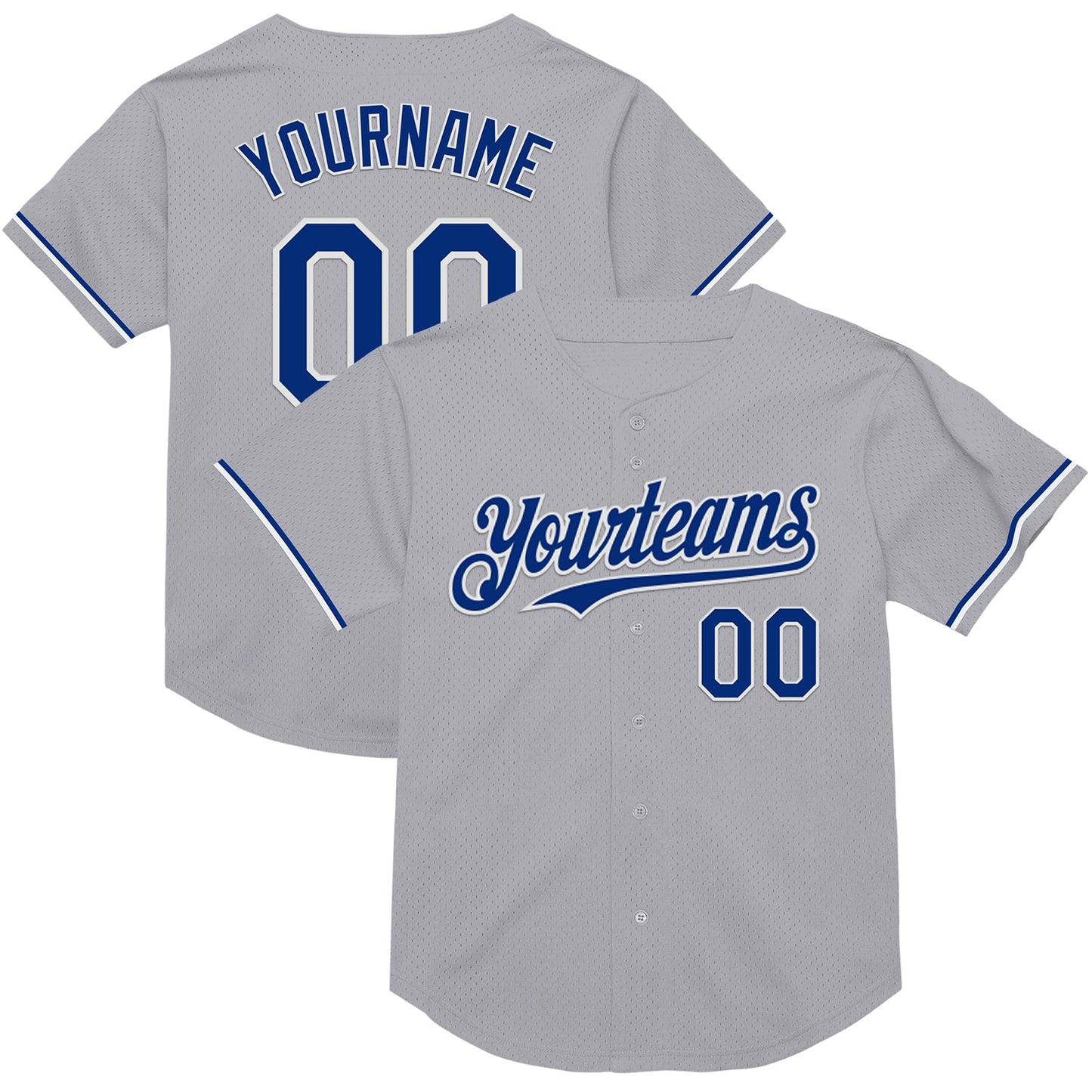 Custom Gray Royal-White Mesh Authentic Throwback Baseball Jersey - Main View