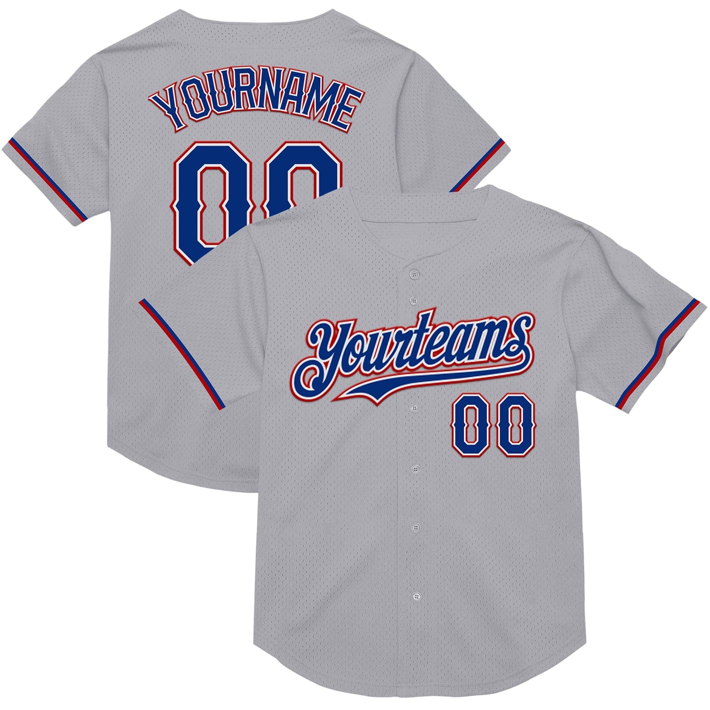 Custom Gray Royal-Red Mesh Authentic Throwback Baseball Jersey - Main View