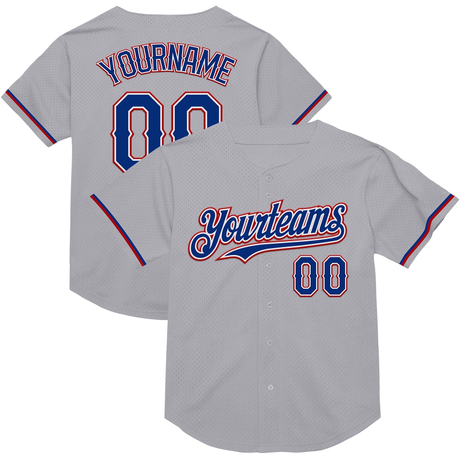 Custom Gray Royal-Red Mesh Authentic Throwback Baseball Jersey - Main View