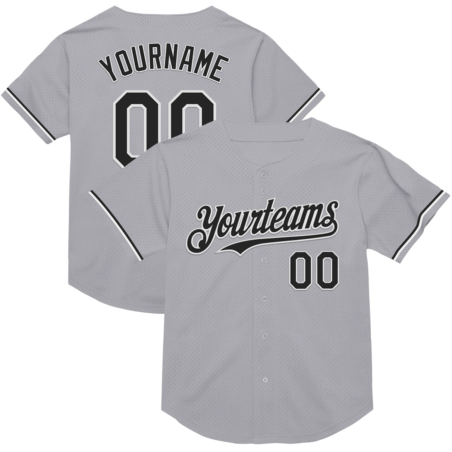Custom Gray Black-White Mesh Authentic Throwback Baseball Jersey - Main View