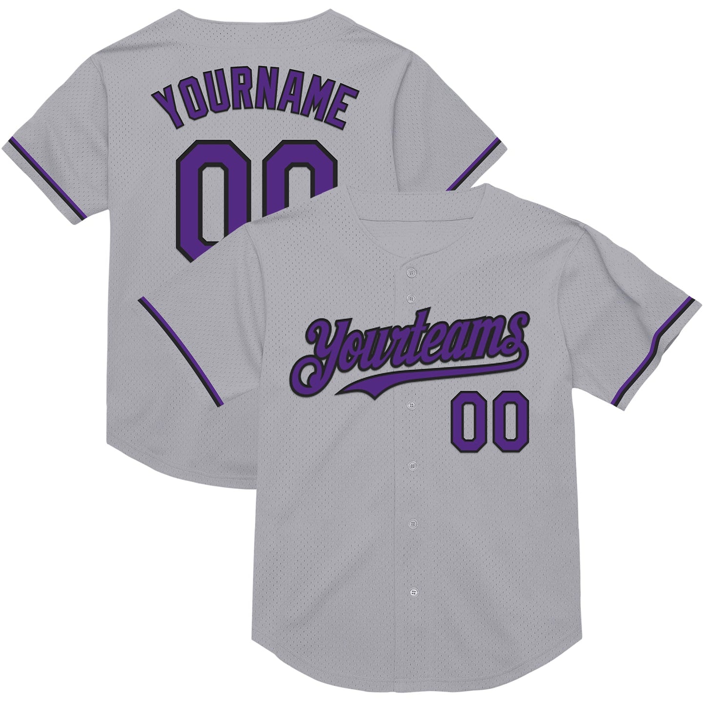 Custom Gray Purple-Black Mesh Authentic Throwback Baseball Jersey - Main View