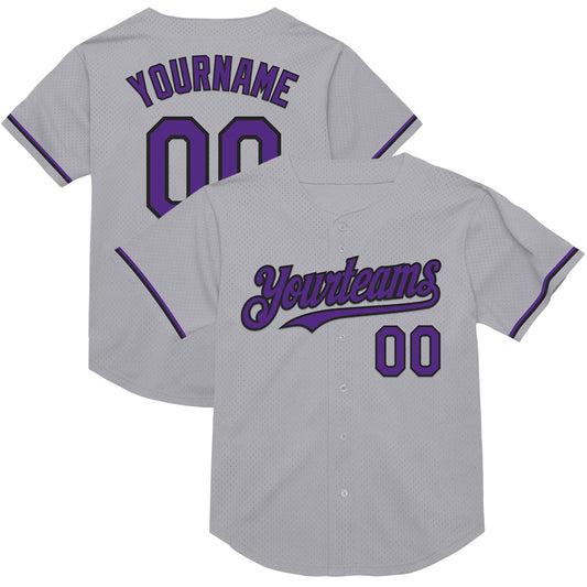 Custom Gray Purple-Black Mesh Authentic Throwback Baseball Jersey - Main View