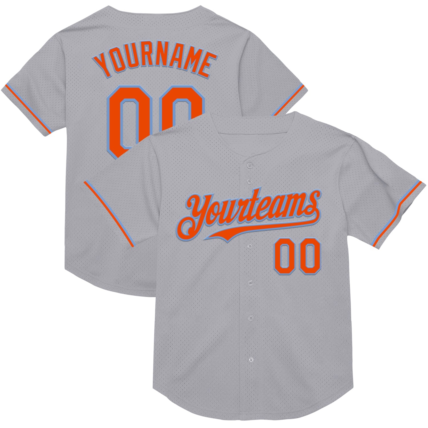 Custom Gray Orange-Powder Blue Mesh Authentic Throwback Baseball Jersey - Main View
