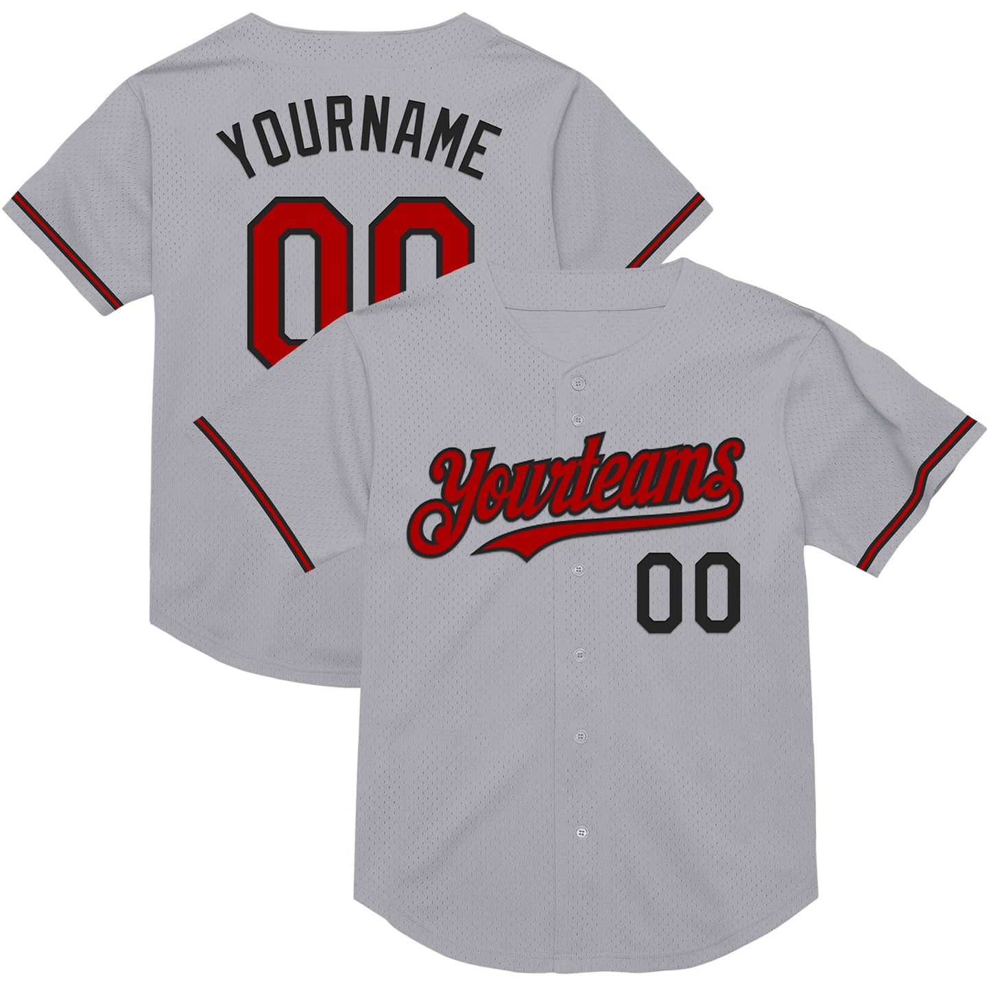 Custom Gray Red-Black Mesh Authentic Throwback Baseball Jersey - Main View