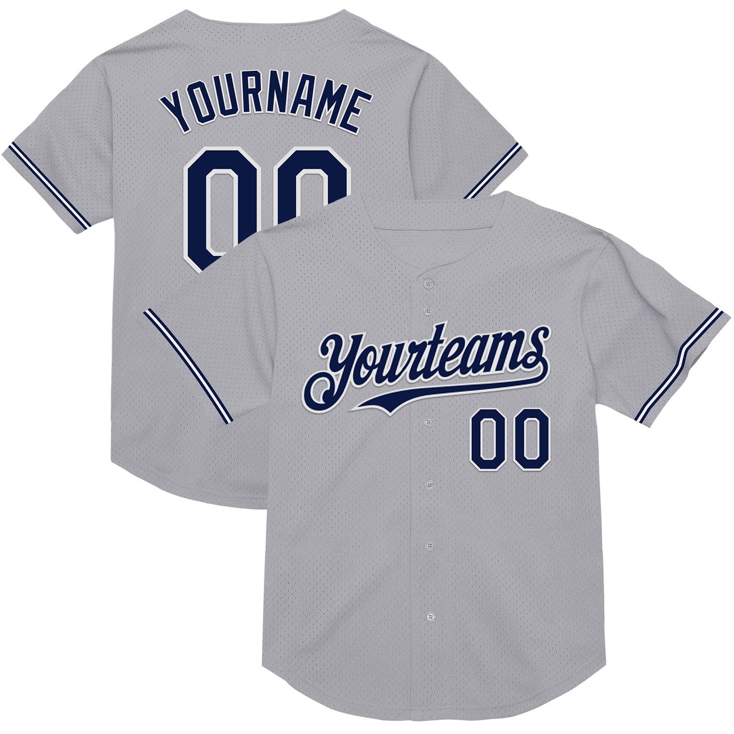 Custom Gray Navy-White Mesh Authentic Throwback Baseball Jersey - Main View
