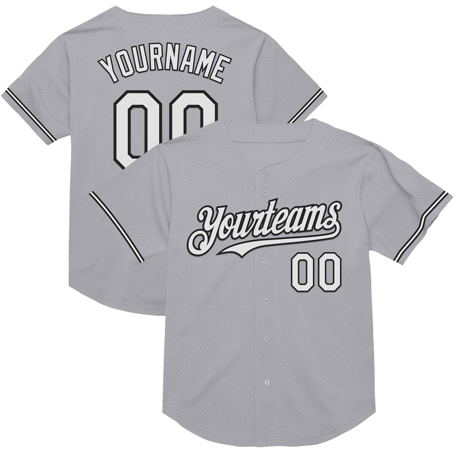 Custom Gray White-Black Mesh Authentic Throwback Baseball Jersey - Main View