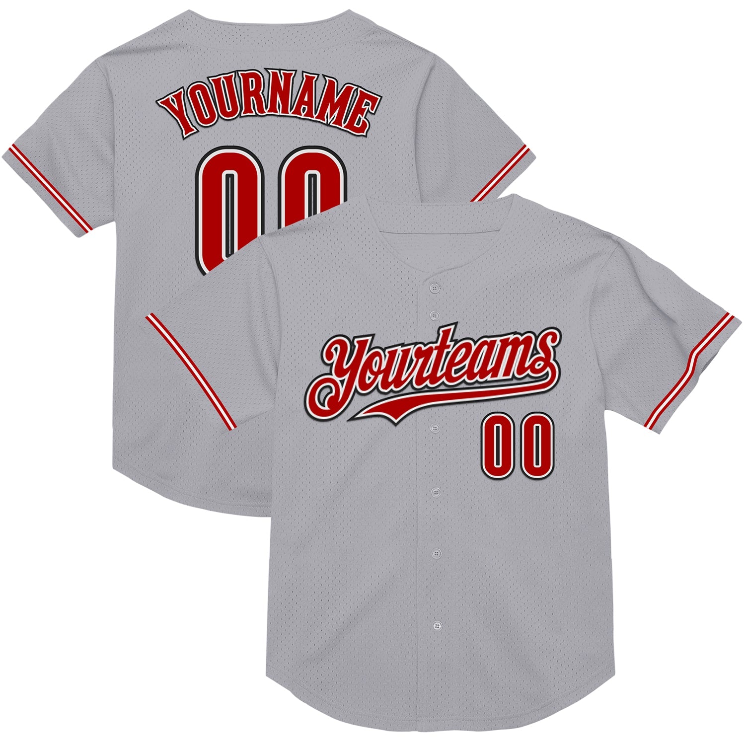 Custom Gray Red-Black Mesh Authentic Throwback Baseball Jersey - Main View