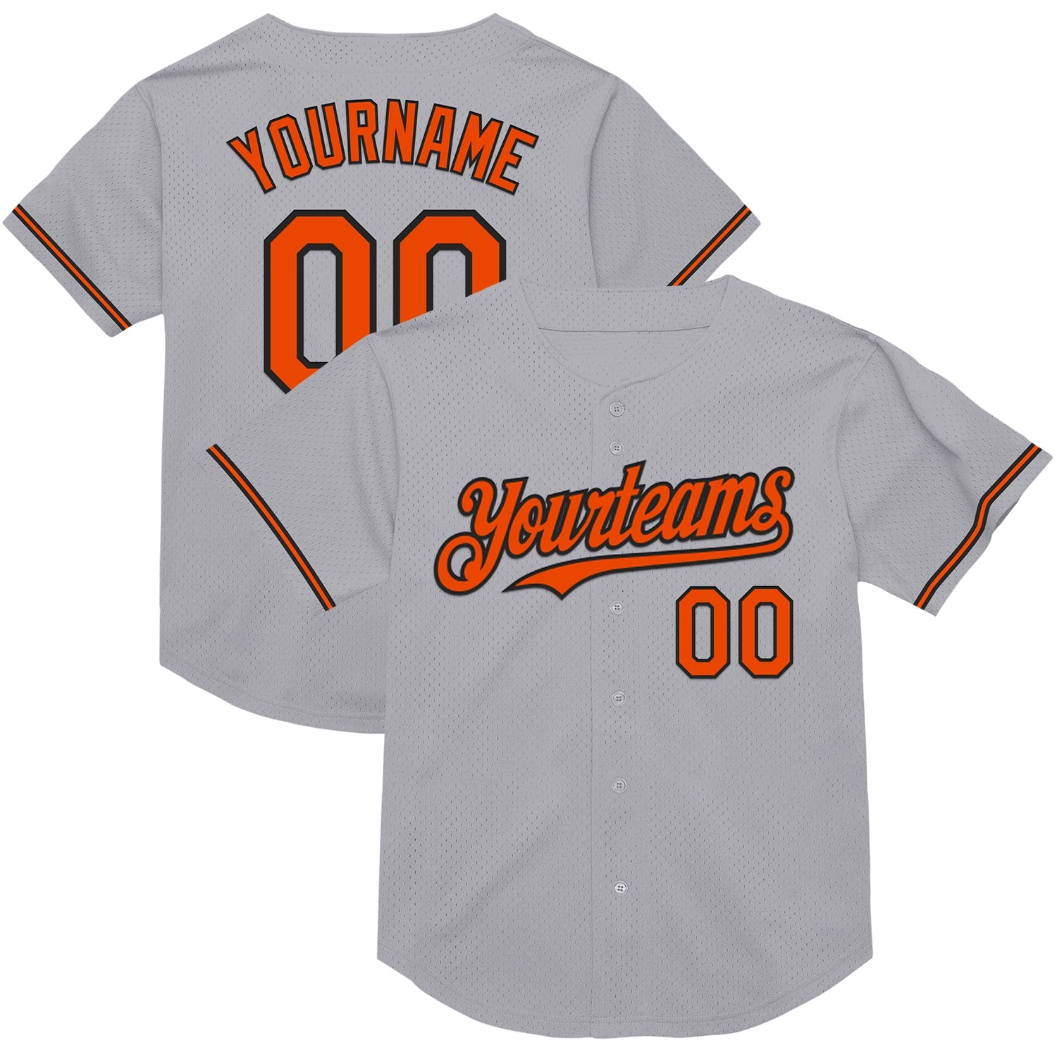 Custom Gray Orange-Black Mesh Authentic Throwback Baseball Jersey - Main View