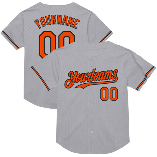 Custom Gray Orange-Black Mesh Authentic Throwback Baseball Jersey - Main View