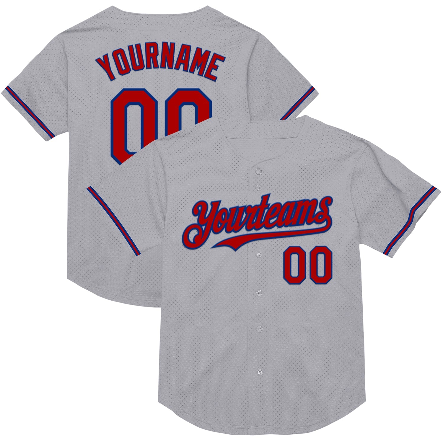 Custom Gray Red-Royal Mesh Authentic Throwback Baseball Jersey - Main View