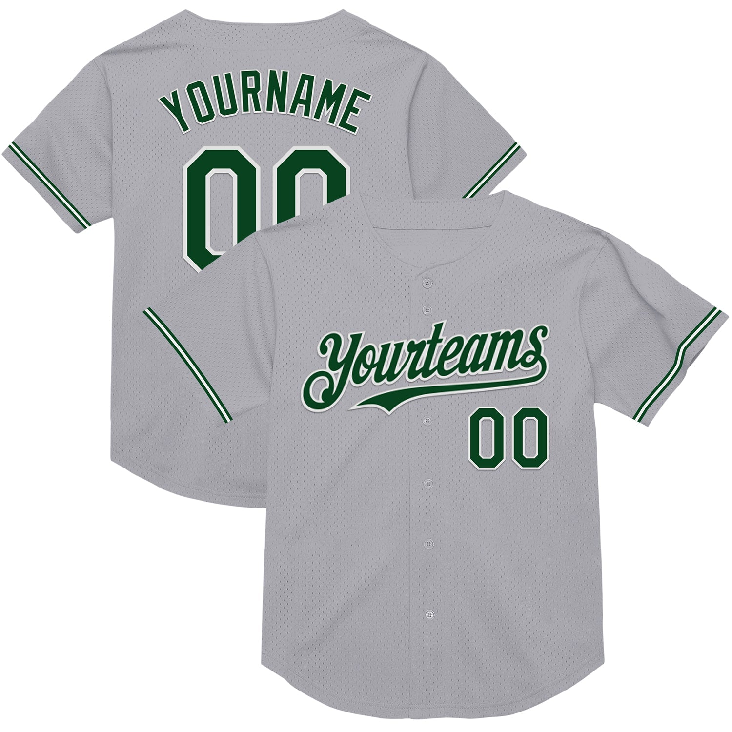 Custom Gray Green-White Mesh Authentic Throwback Baseball Jersey - Main View
