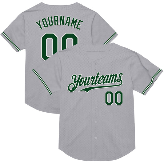 Custom Gray Green-White Mesh Authentic Throwback Baseball Jersey - Main View