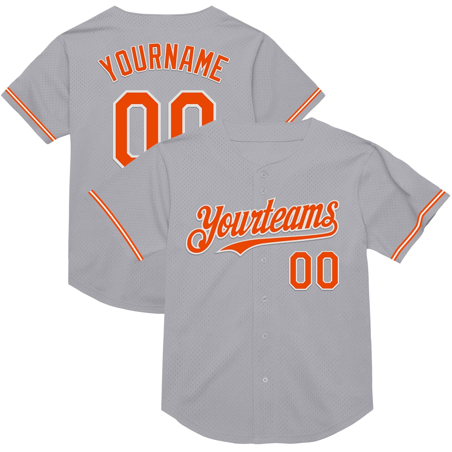 Custom Gray Orange-White Mesh Authentic Throwback Baseball Jersey - Main View