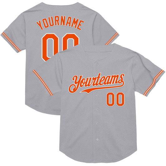 Custom Gray Orange-White Mesh Authentic Throwback Baseball Jersey - Main View