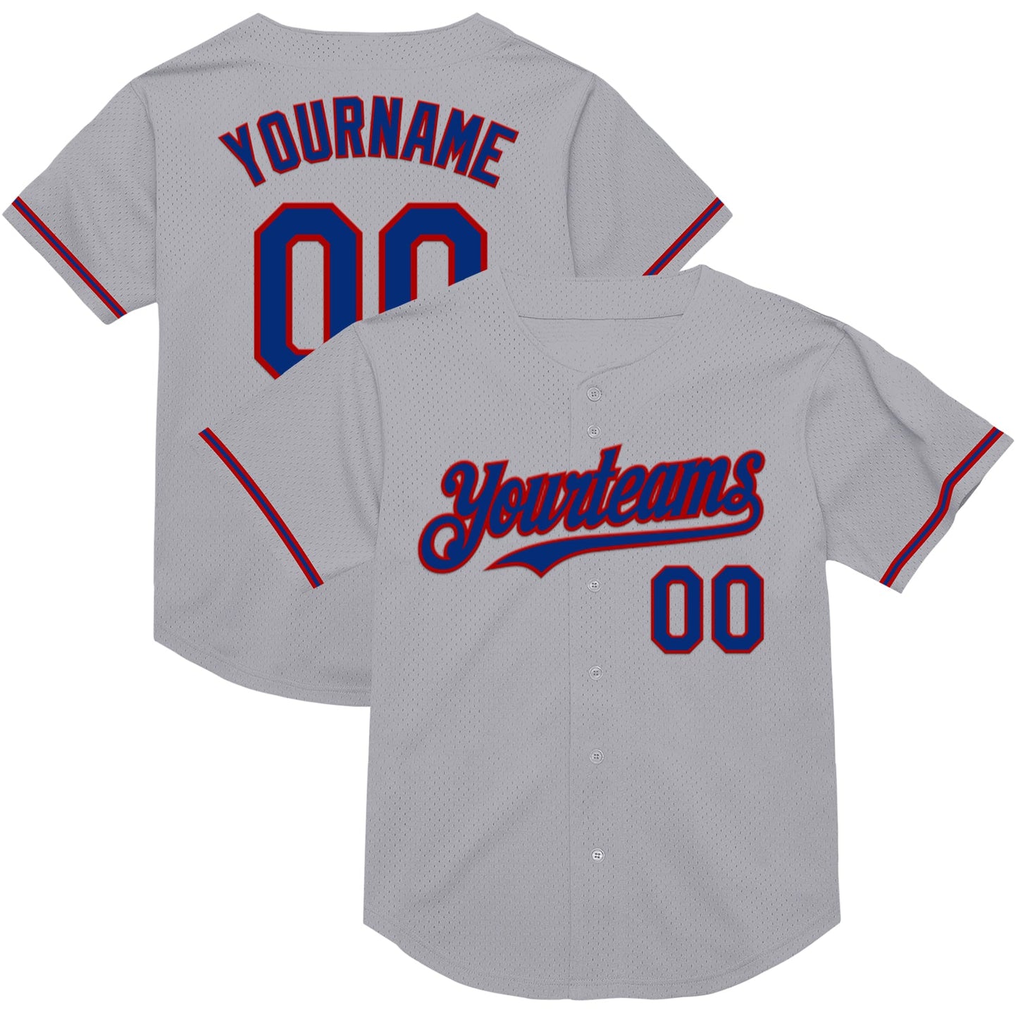 Custom Gray Royal-Red Mesh Authentic Throwback Baseball Jersey - Main View