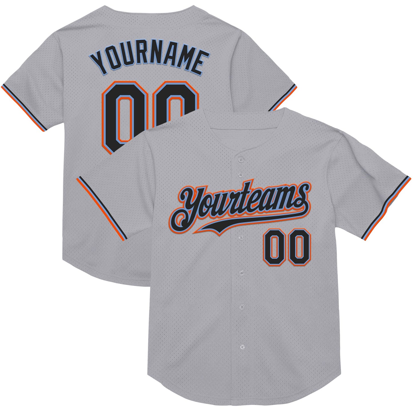 Custom Gray Black Powder Blue-Orange Mesh Authentic Throwback Baseball Jersey - Main View