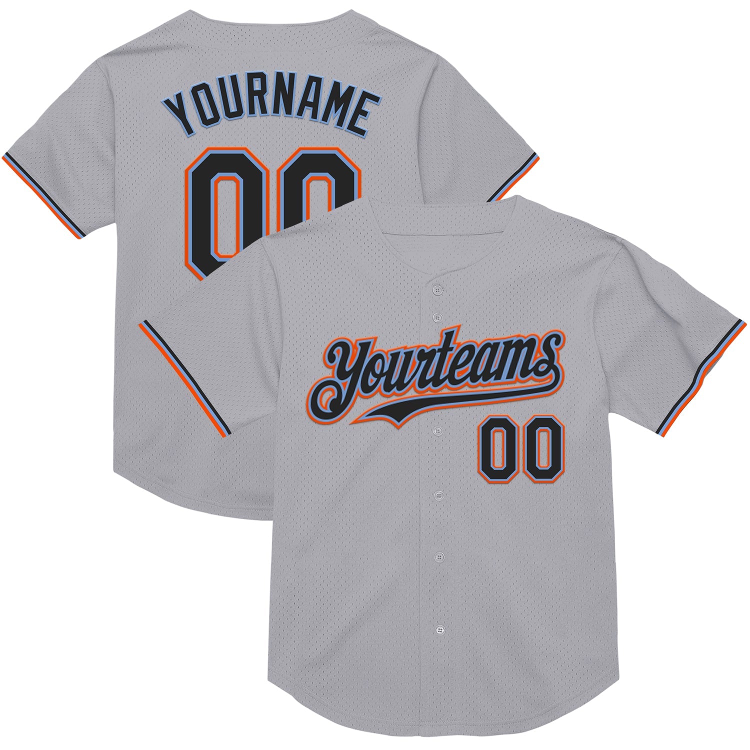 Custom Gray Black Powder Blue-Orange Mesh Authentic Throwback Baseball Jersey - Main View