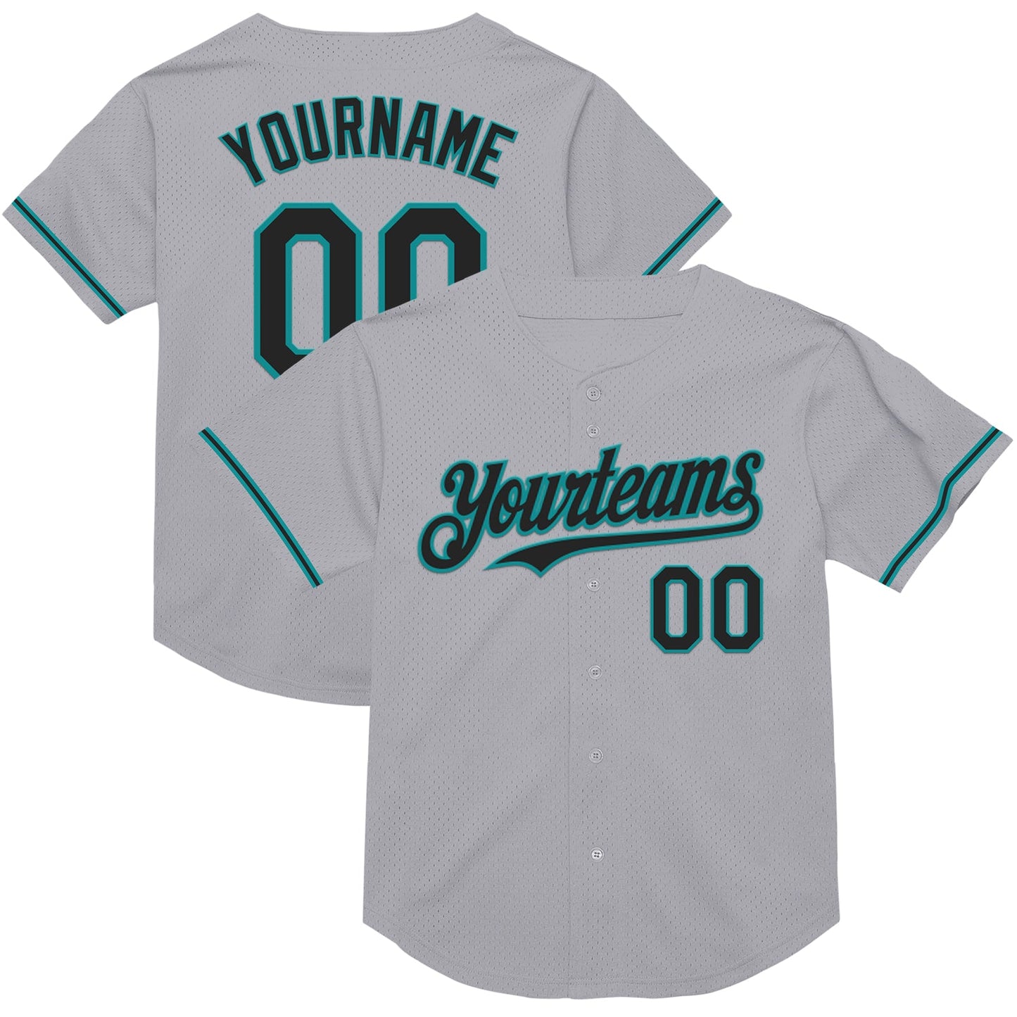 Custom Gray Black-Teal Mesh Authentic Throwback Baseball Jersey - Main View