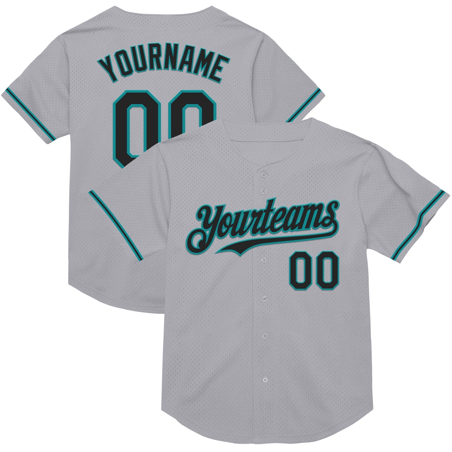 Custom Gray Black-Teal Mesh Authentic Throwback Baseball Jersey - Main View