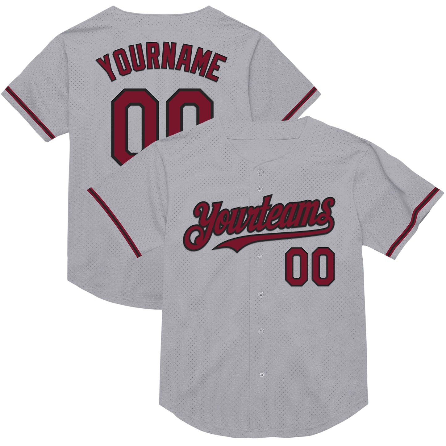 Custom Gray Crimson-Black Mesh Authentic Throwback Baseball Jersey - Main View