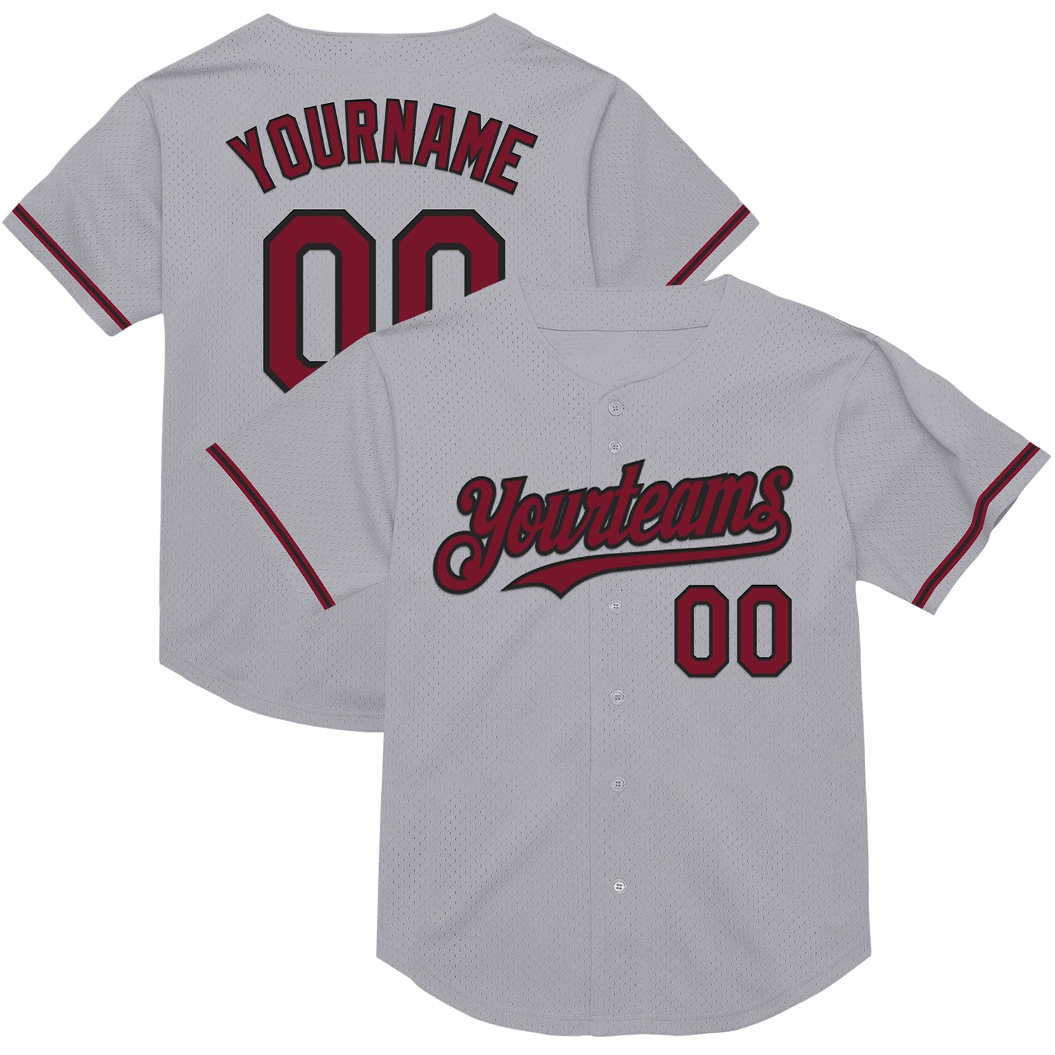 Custom Gray Crimson-Black Mesh Authentic Throwback Baseball Jersey - Main View