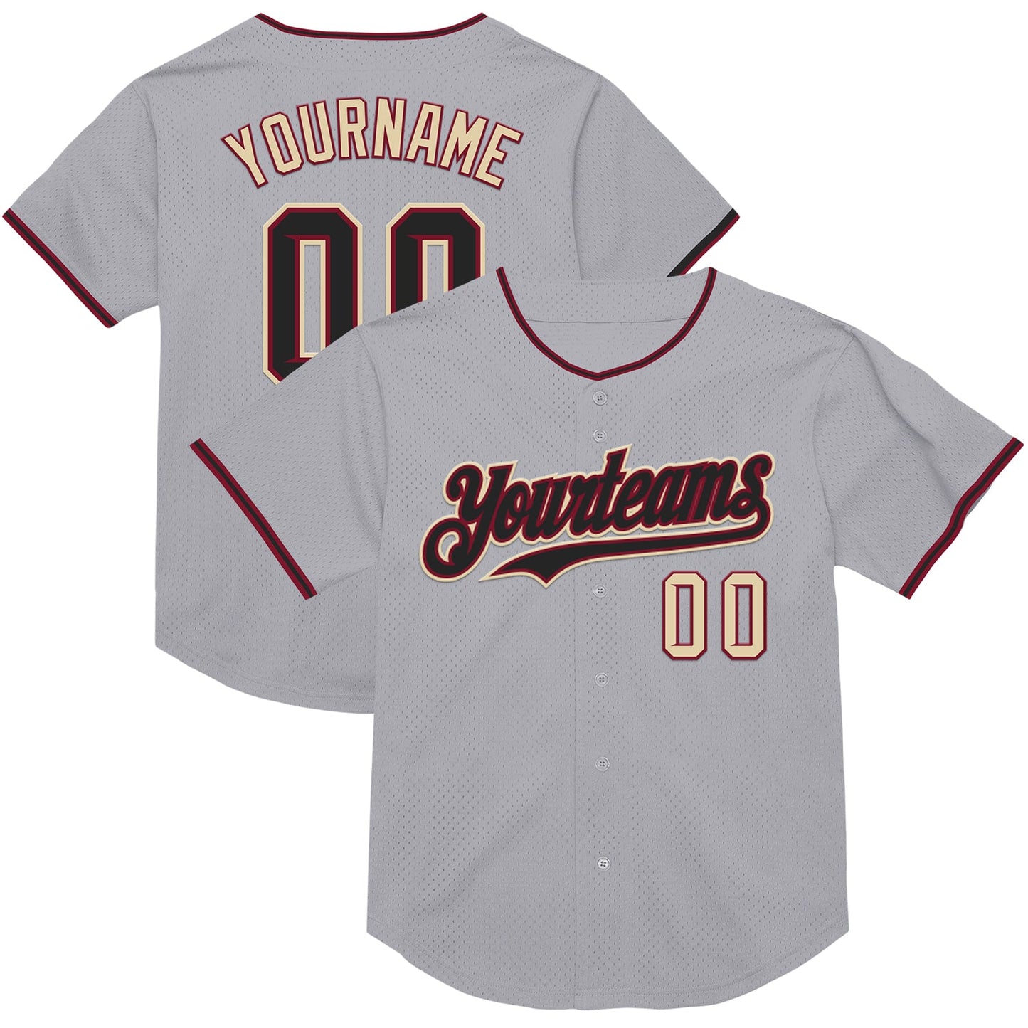 Custom Gray Black Crimson-Cream Mesh Authentic Throwback Baseball Jersey - Main View