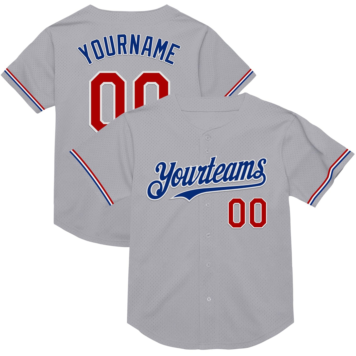 Custom Gray Red-Royal Mesh Authentic Throwback Baseball Jersey - Main View