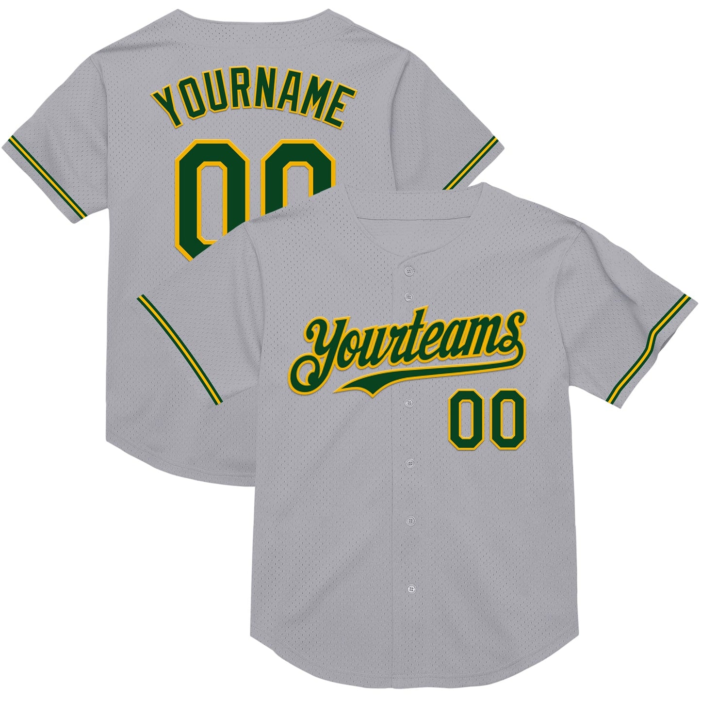 Custom Gray Green-Gold Mesh Authentic Throwback Baseball Jersey - Main View