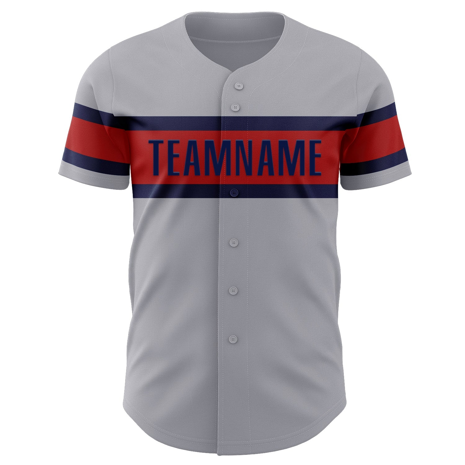 Custom Gray Red-Navy Authentic Baseball Jersey view 2