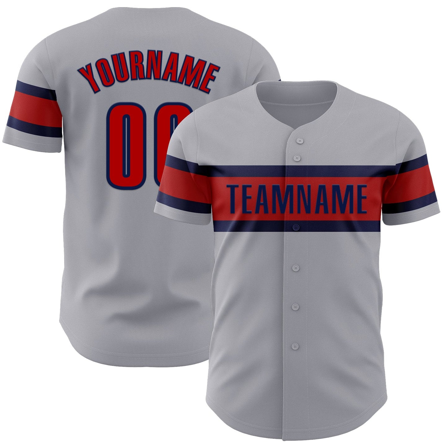 Custom Gray Red-Navy Authentic Baseball Jersey - Main View