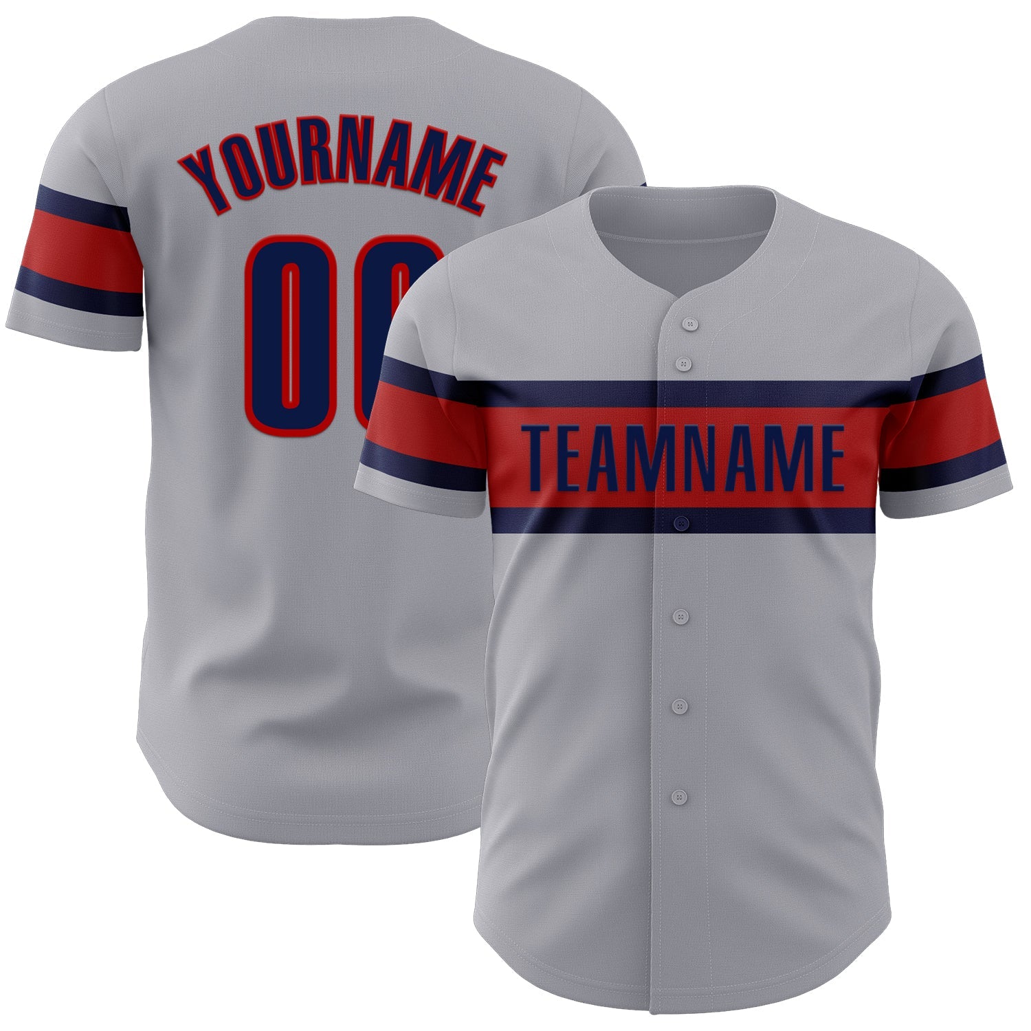 Custom Gray Navy-Red Authentic Baseball Jersey - Main View