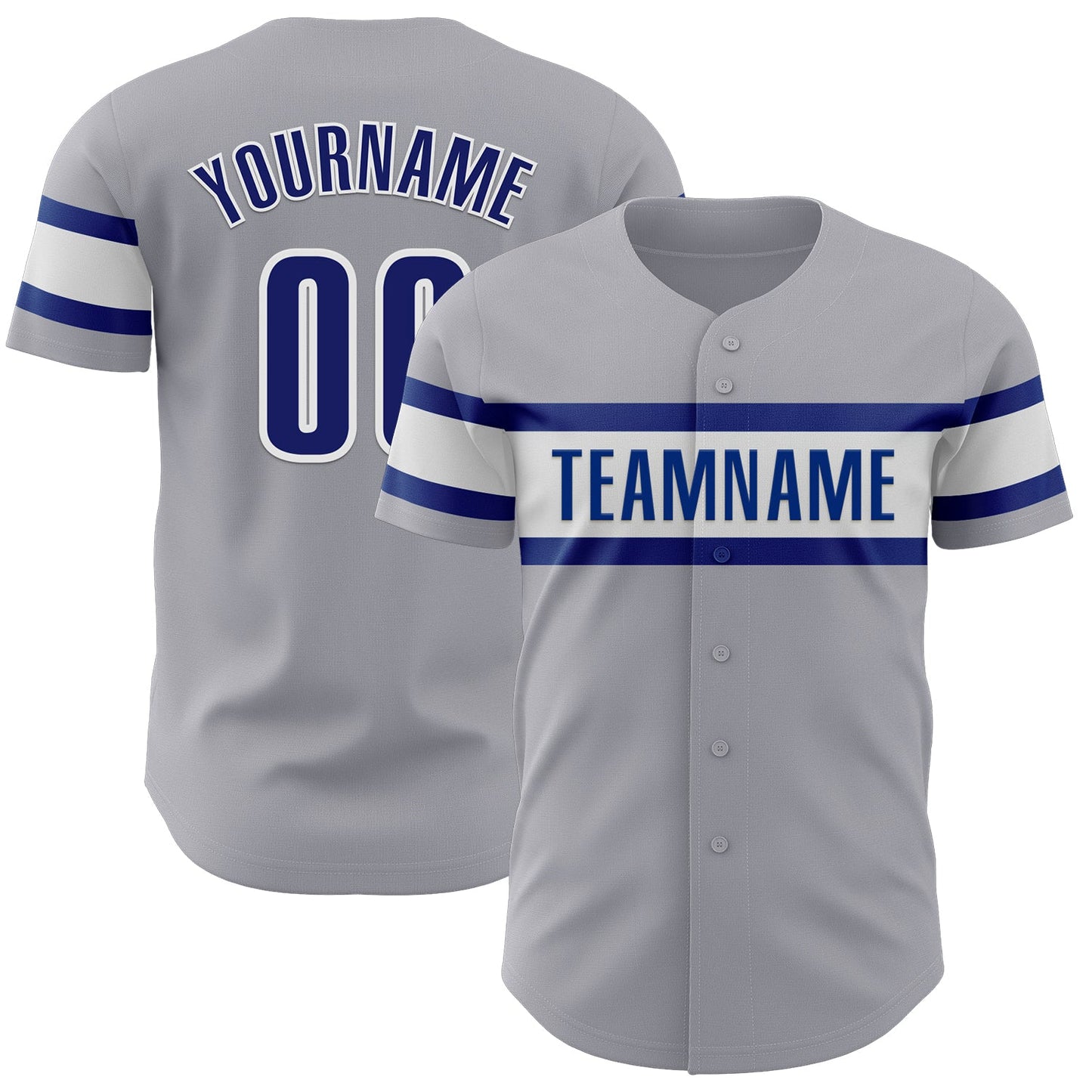 Custom Gray Royal-White Authentic Baseball Jersey - Main View
