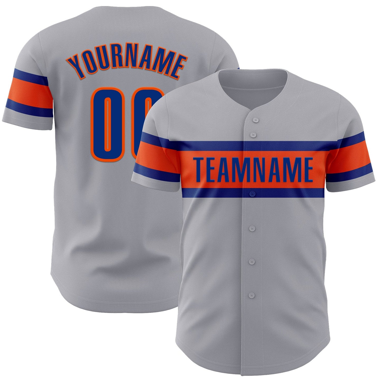 Custom Gray Royal-Orange Authentic Baseball Jersey - Main View