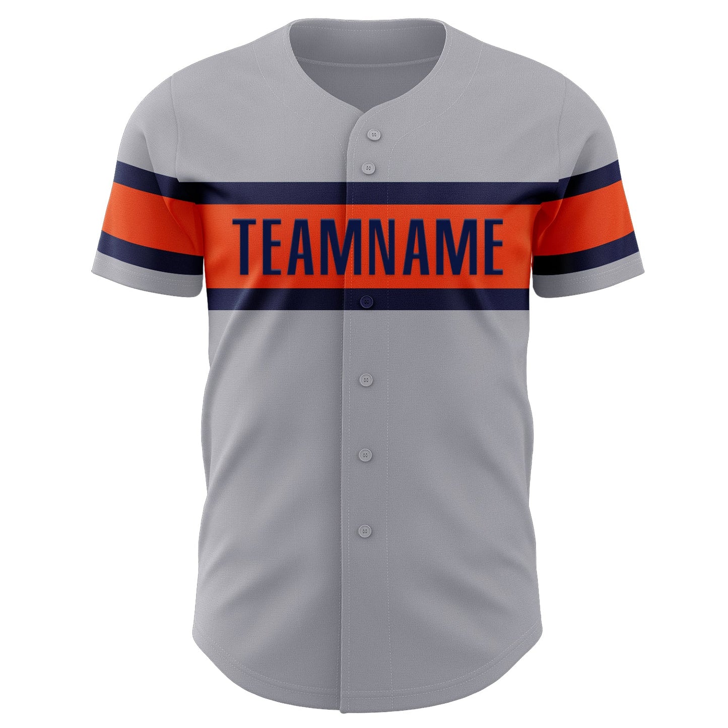 Custom Gray Navy-Orange Authentic Baseball Jersey view 2